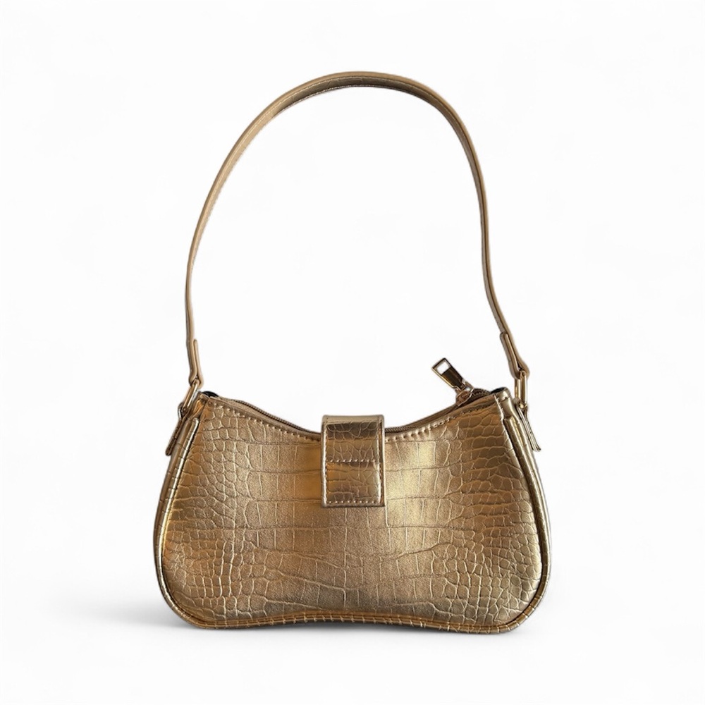NWOT Chic Gold Crocodile-Embossed Handbag/Shoulder Bag/Purse - Picture 3 of 7